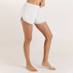 Baumwoll Pyjama Shorts - Weiß