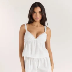 Baumwoll Pyjama-Camisole - Weiß