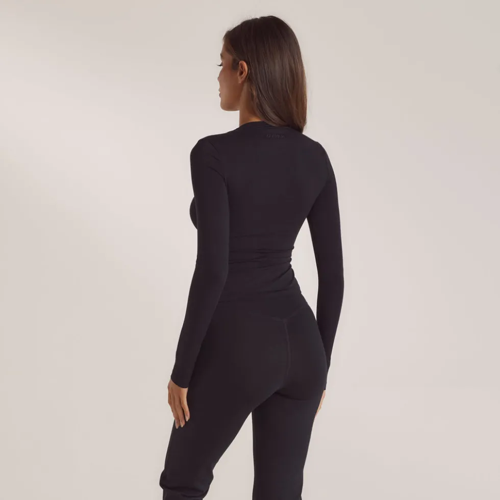Baumwoll-Langarmshirt - Schwarz