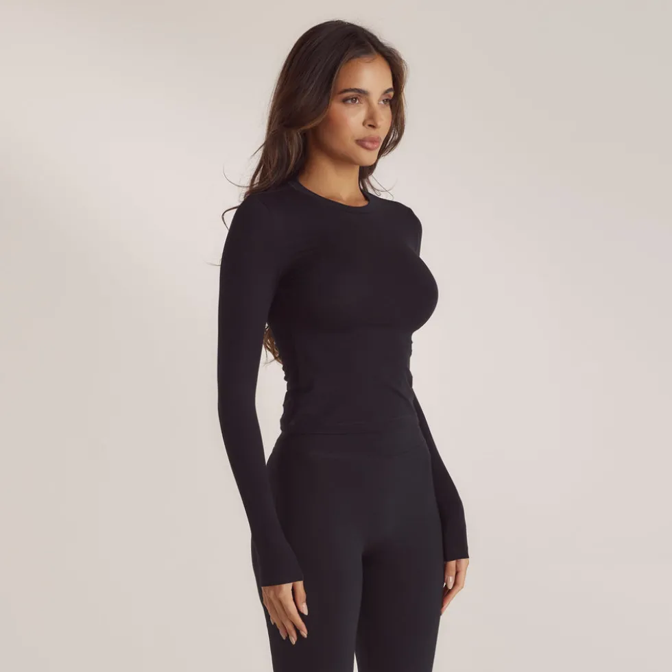 Baumwoll-Langarmshirt - Schwarz