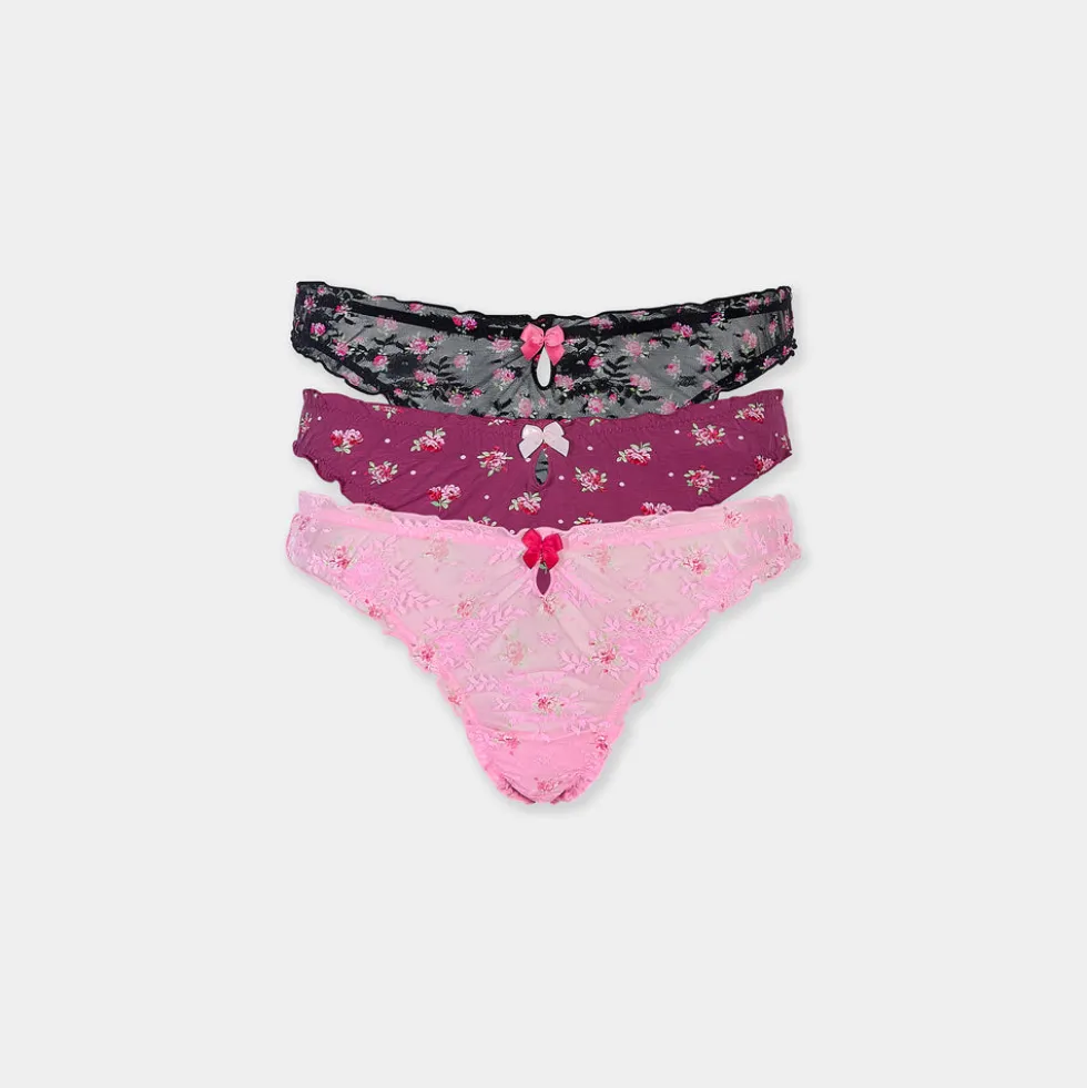 Bedruckte Strings (3er-Pack) - Rosa-Druck