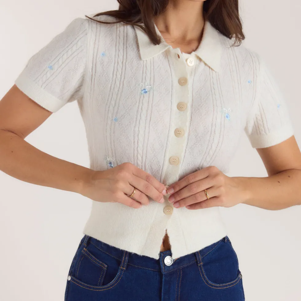 Besticker Stricktop - Crèmefarbe
