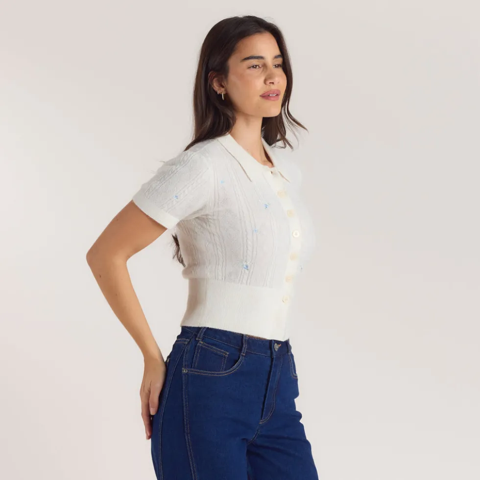 Besticker Stricktop - Crèmefarbe