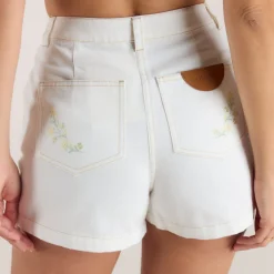 Bestickte Denim Shorts - Weiß
