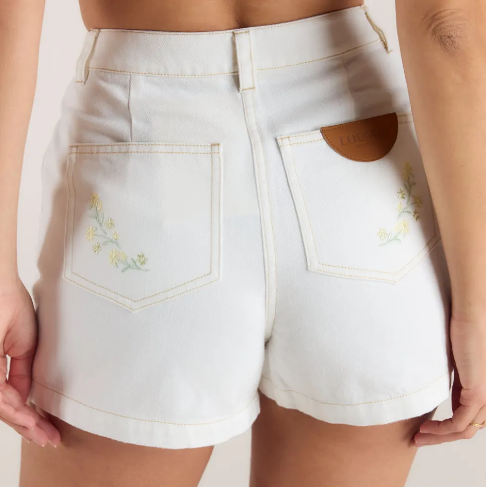 Bestickte Denim Shorts - Weiß