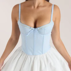 Bestickter Korsett-Top mit Blumenmuster - Blau