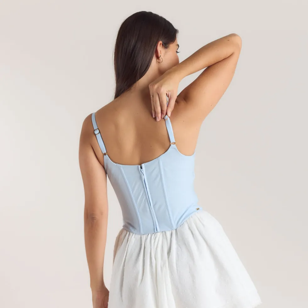 Bestickter Korsett-Top mit Blumenmuster - Blau