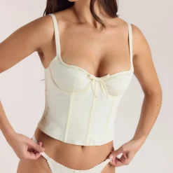 Bestickter Korsett-Top mit Blumenmuster - Buttercreme