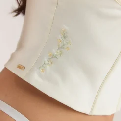 Bestickter Korsett-Top mit Blumenmuster - Buttercreme