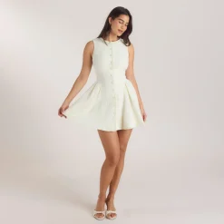 Besticktes Minikleid - Crèmefarbe