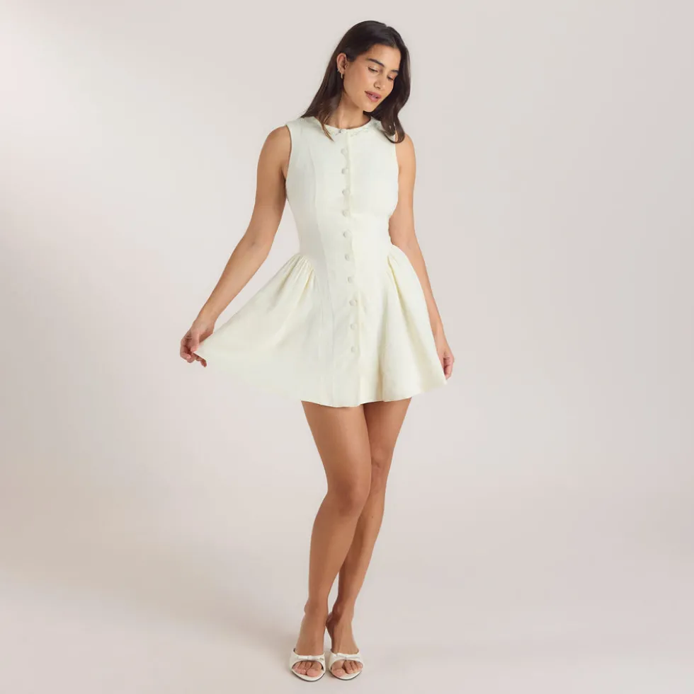 Besticktes Minikleid - Crèmefarbe