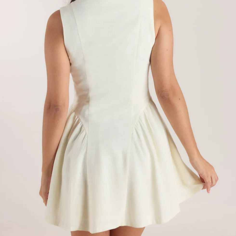 Besticktes Minikleid - Crèmefarbe
