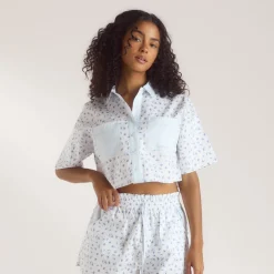 Bloom & Stripe Kurzärmeliges Pyjamahemd - Blau