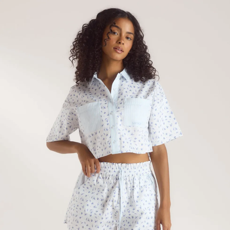 Bloom & Stripe Kurzärmeliges Pyjamahemd - Blau