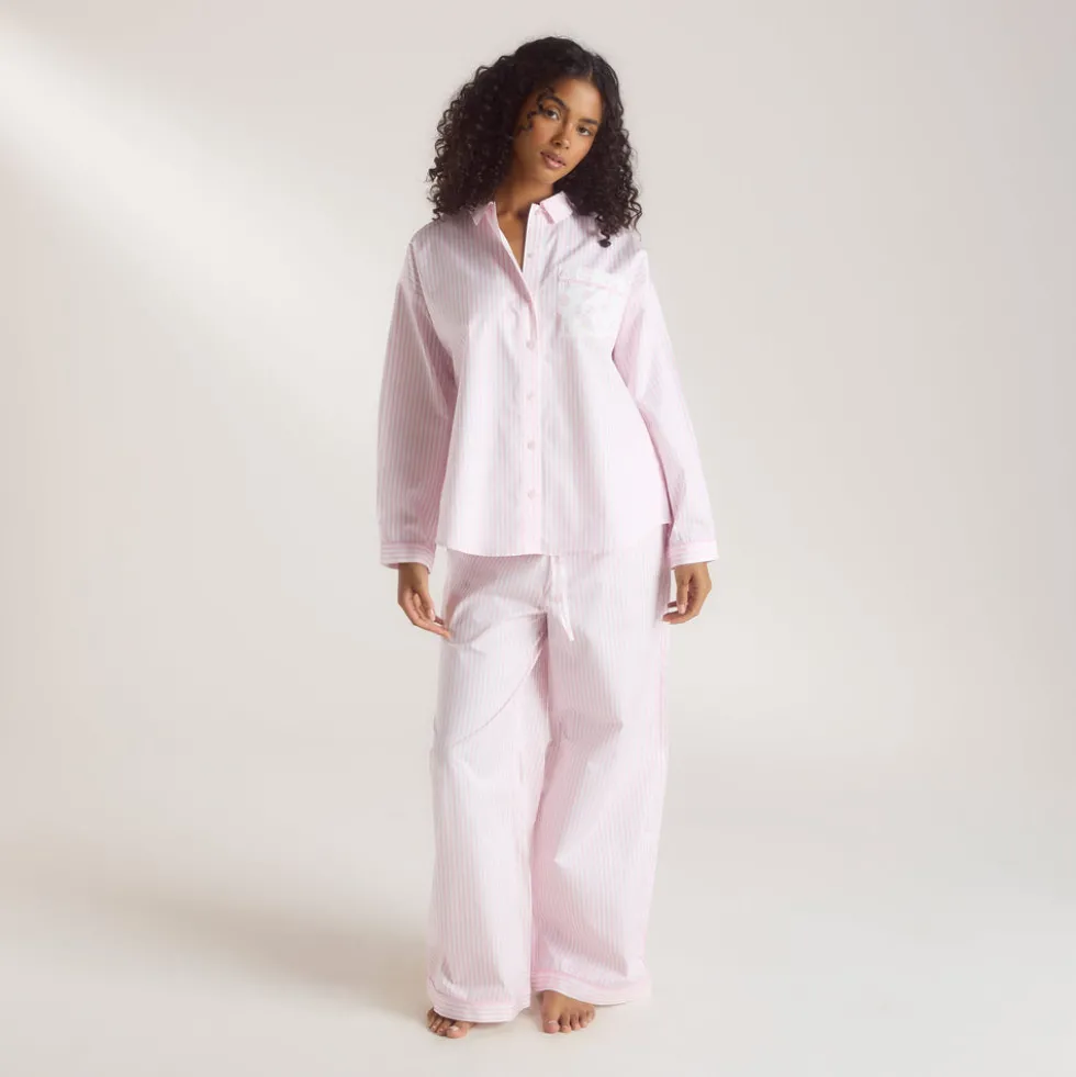 Bloom & Stripe Pyjamahemd - Rosa