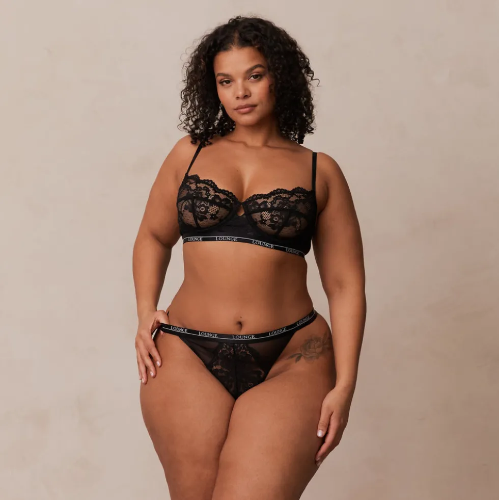Blossom Balcony BH und String Set - Schwarz