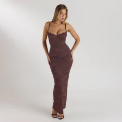 Blossom Maxikleid mit Body - Schokolade