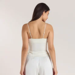 Cami mit Drapiertem Ausschnitt - Crèmefarbe