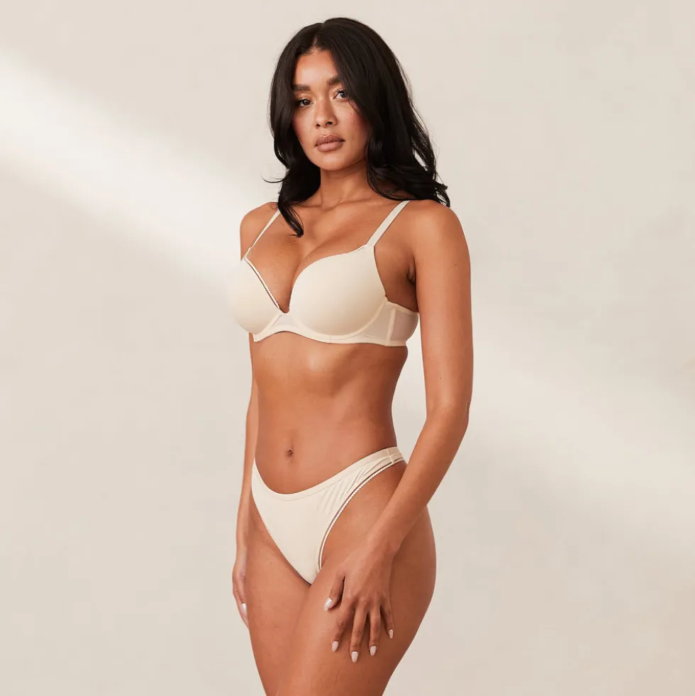 Comfort Push-Up T-shirt BH & String Set - Milchkaffee