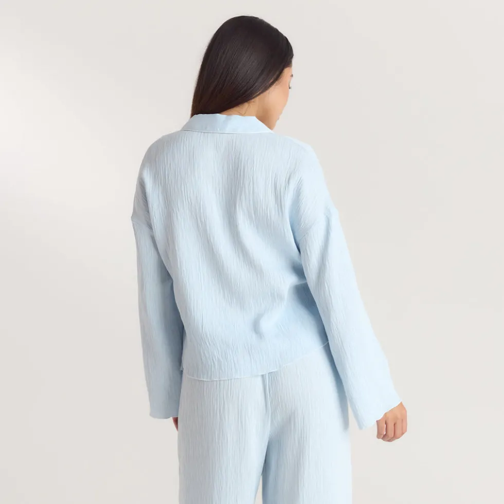 Crinkle Pyjamahemd - Blau