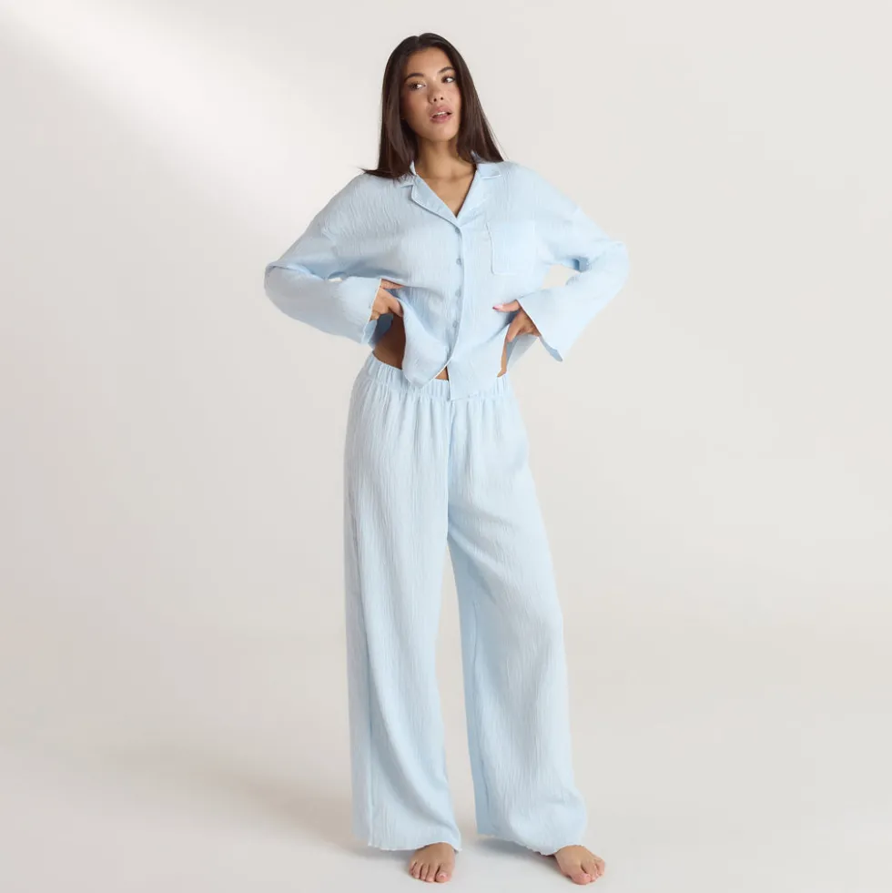 Crinkle Pyjamahemd - Blau