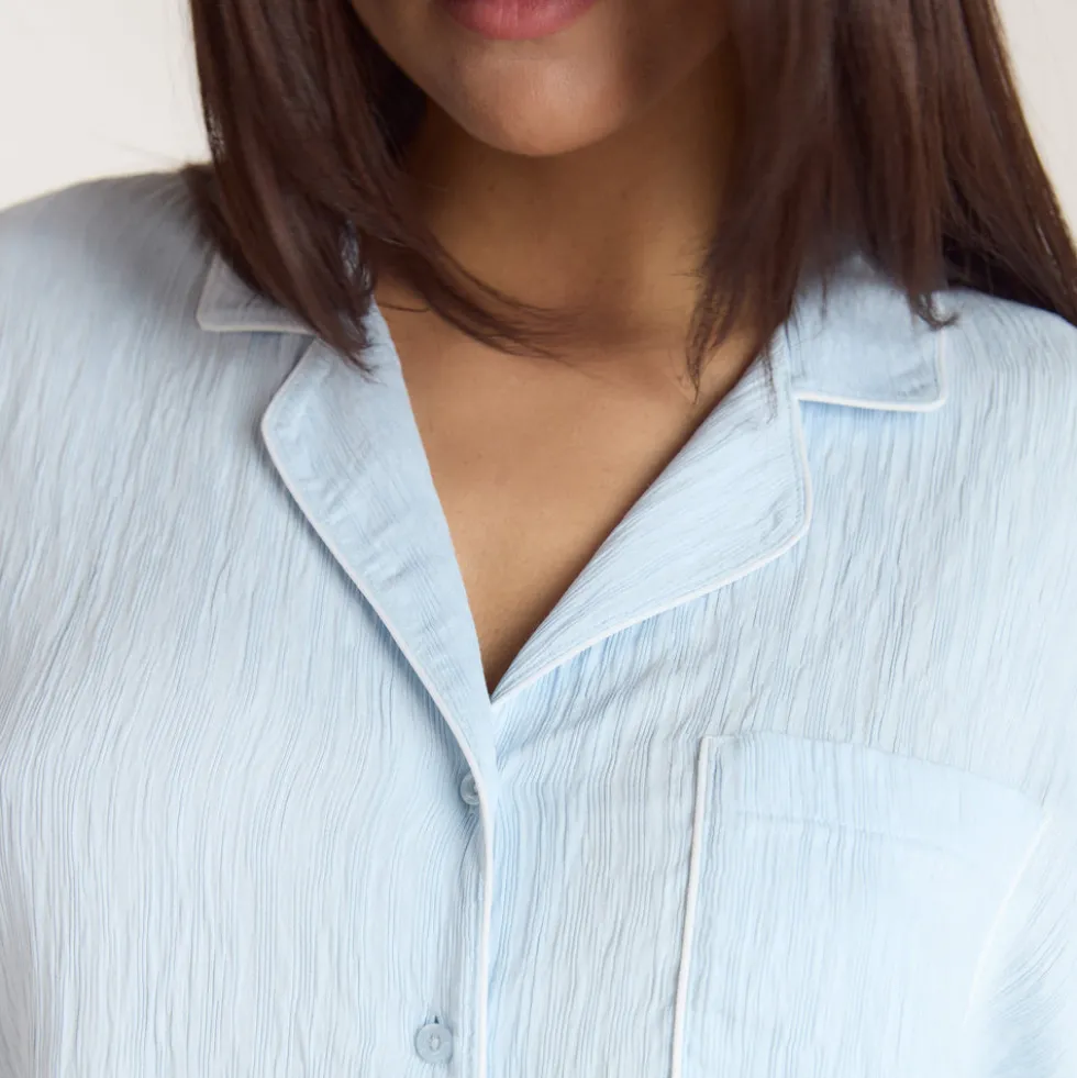 Crinkle Pyjamahemd - Blau