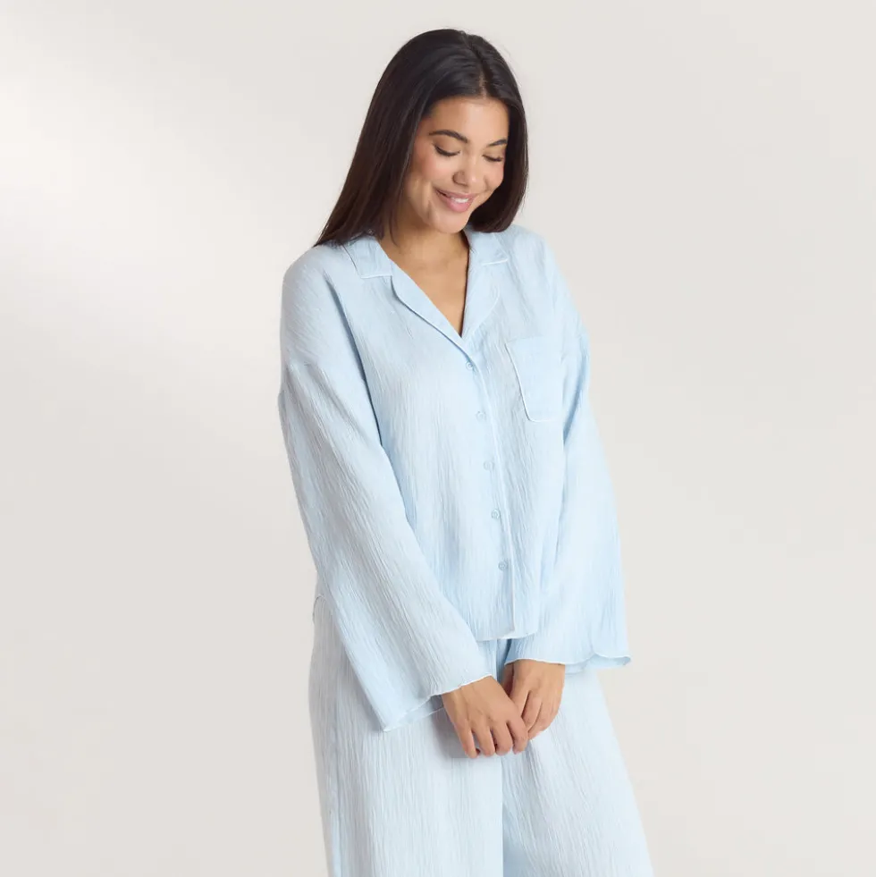 Crinkle Pyjamahemd - Blau