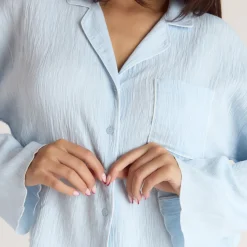 Crinkle Pyjamahemd - Blau