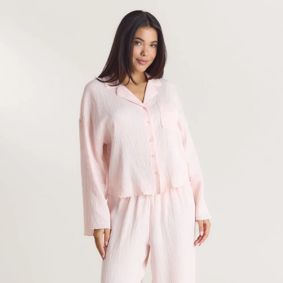 Crinkle Pyjamahemd - Rosa