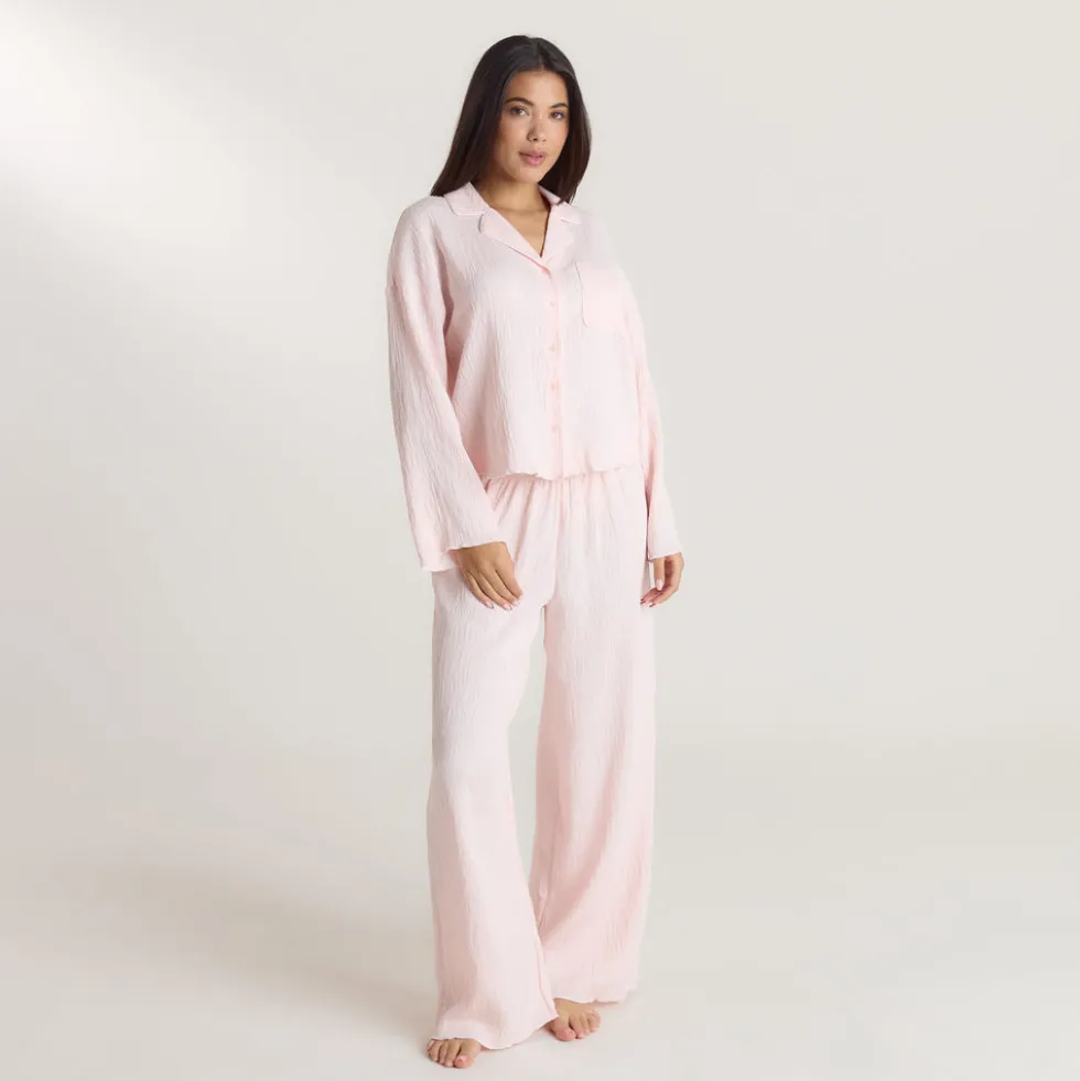 Crinkle Pyjamahemd - Rosa