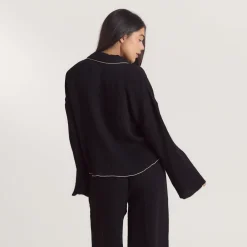 Crinkle Pyjamahemd - Schwarz