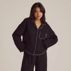 Crinkle Pyjamahemd - Schwarz