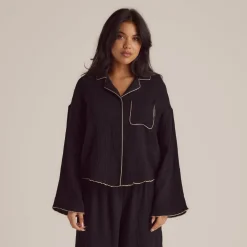 Crinkle Pyjamahemd - Schwarz