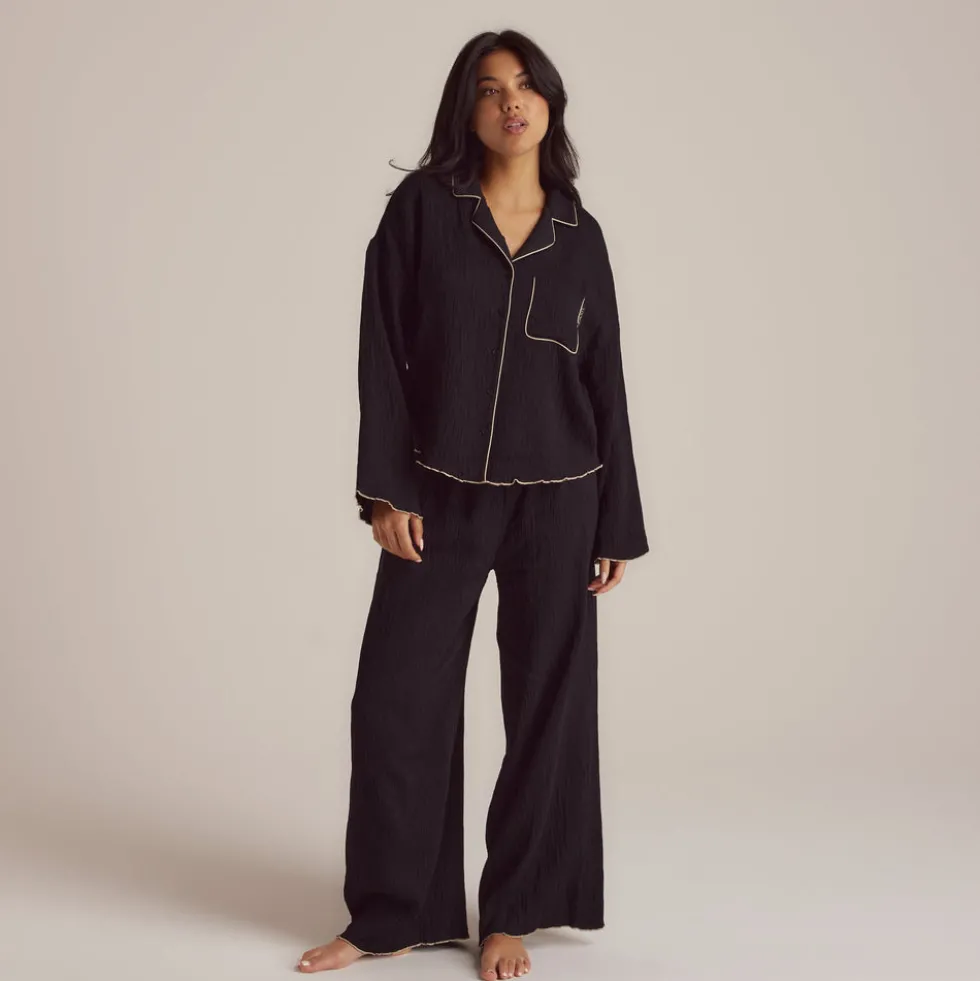 Crinkle Pyjamahemd - Schwarz