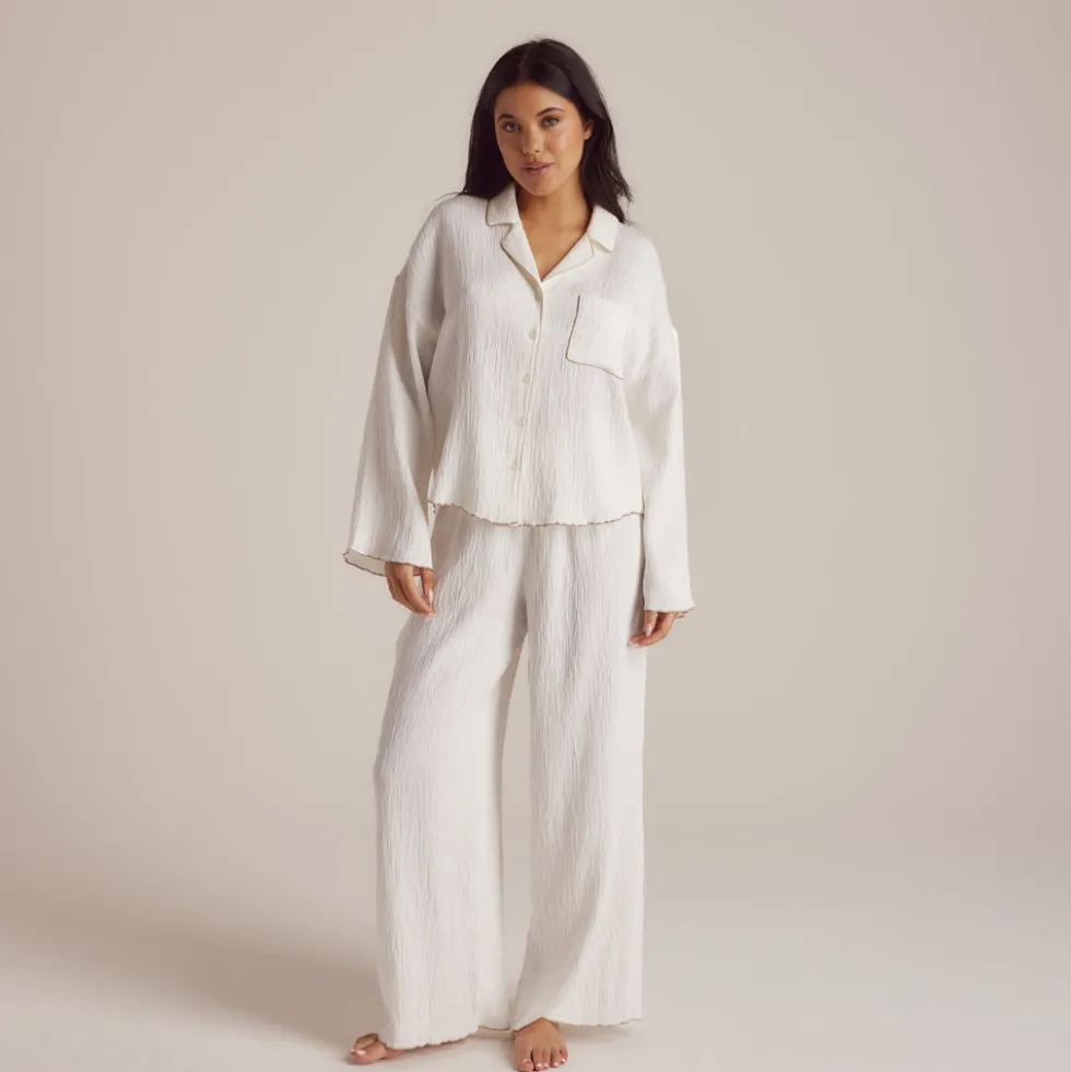 Crinkle Pyjamahemd - Weiß