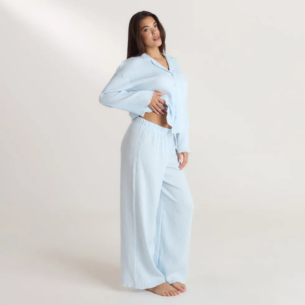 Crinkle Pyjamahose - Blau