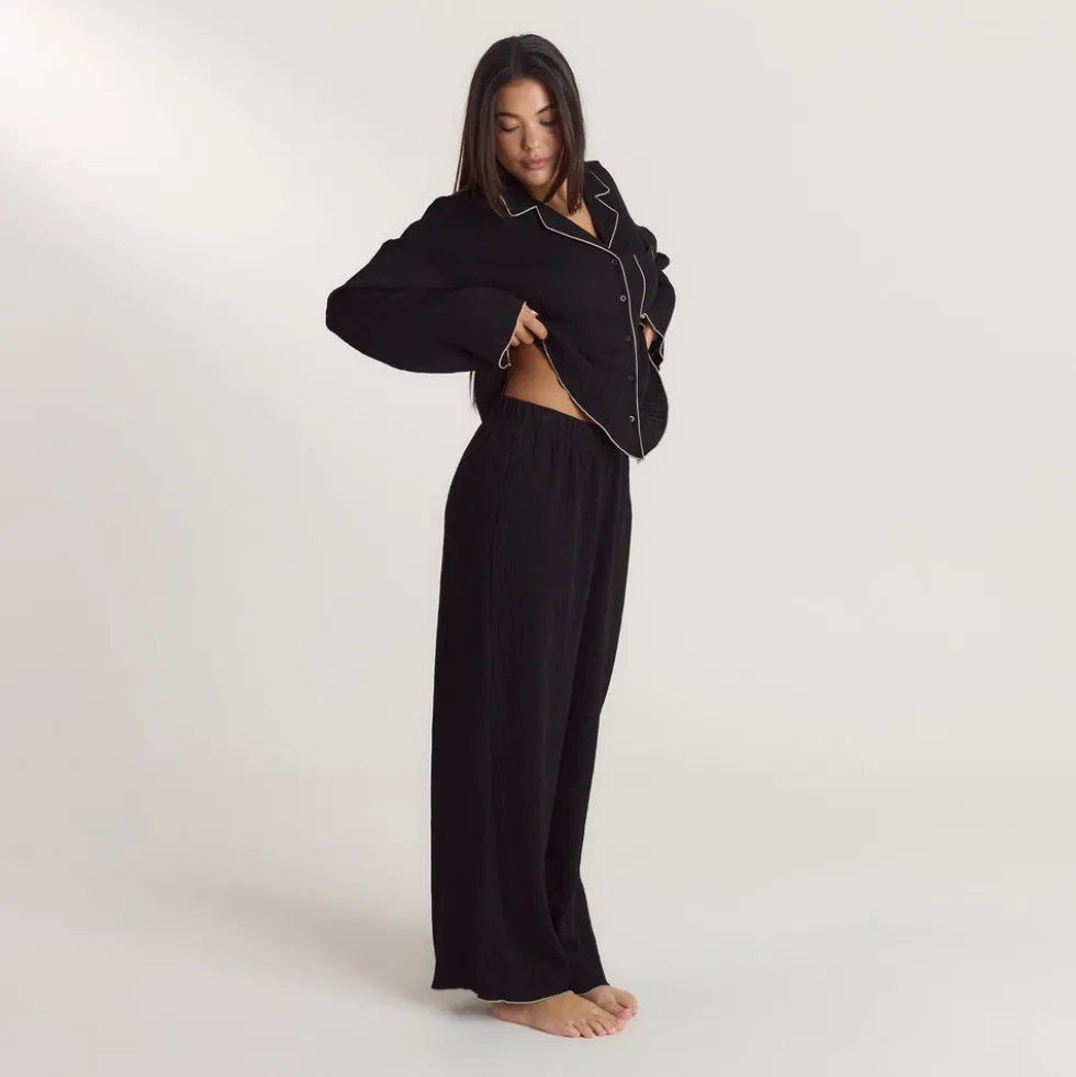 Crinkle Pyjamahose - Schwarz
