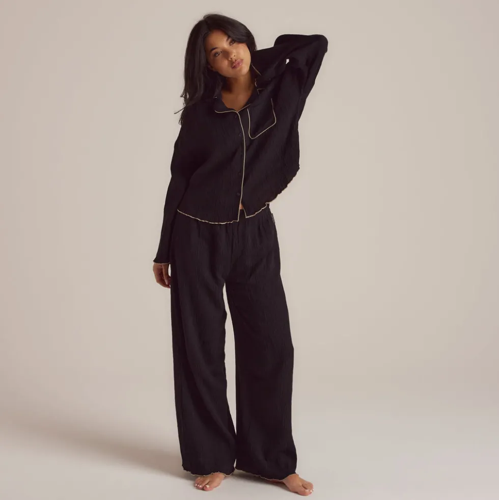 Crinkle Pyjamahose - Schwarz