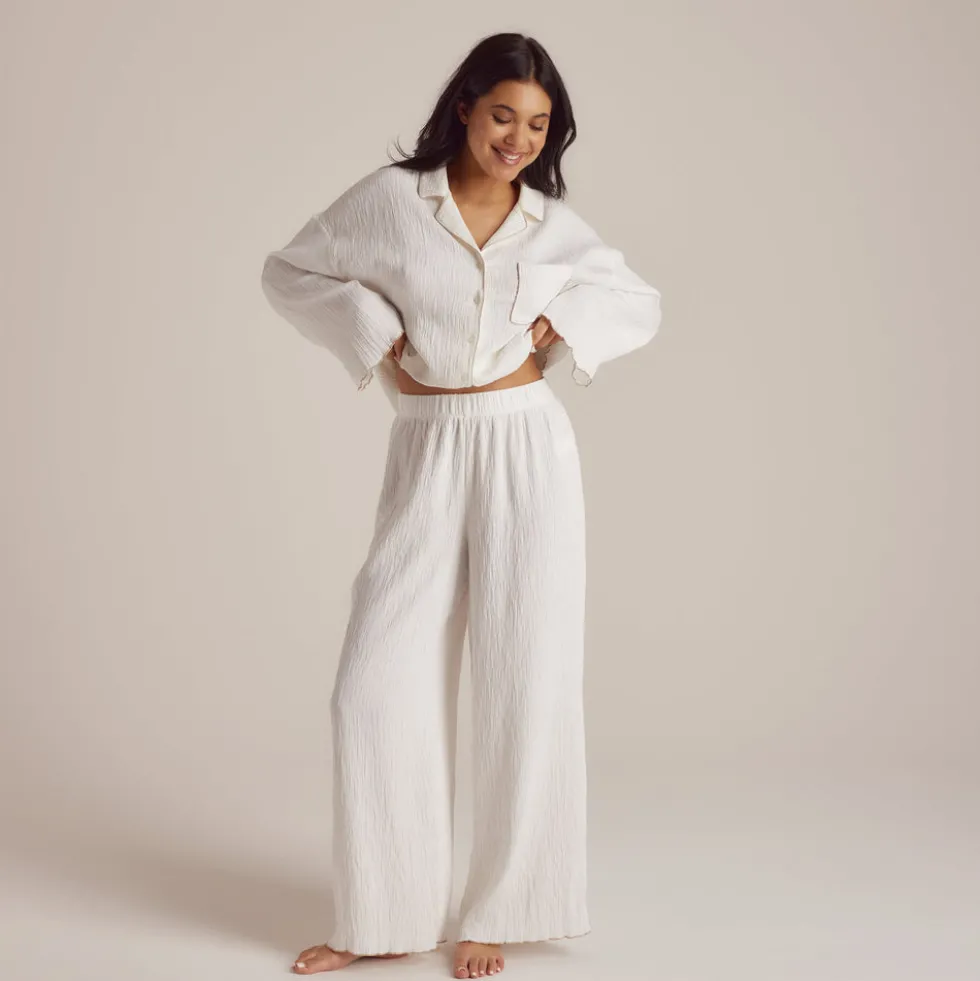 Crinkle Pyjamahose - Weiß
