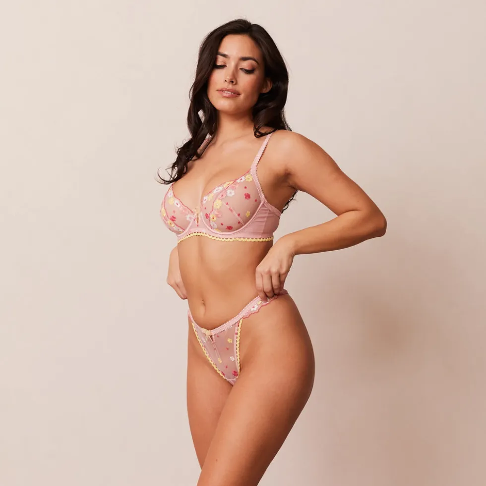 Fleur Balcony Bra und String Set - Rosa