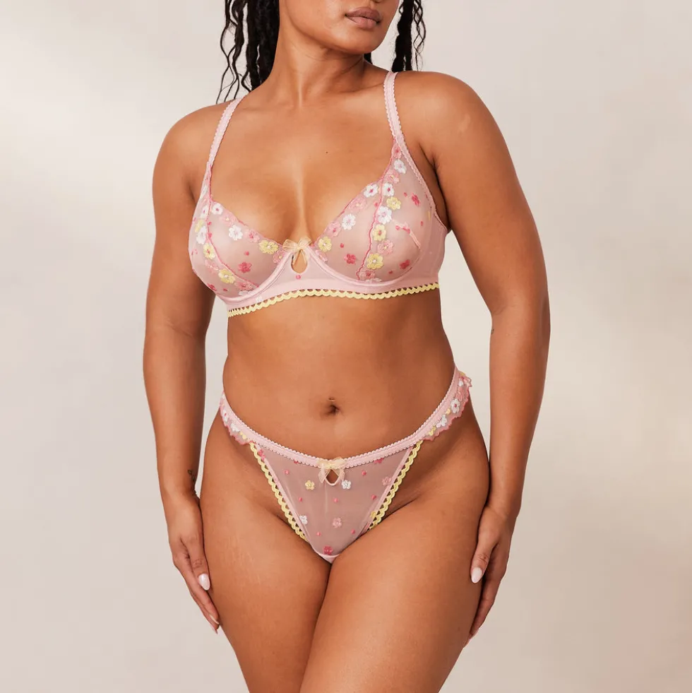 Fleur Balcony Bra und String Set - Rosa