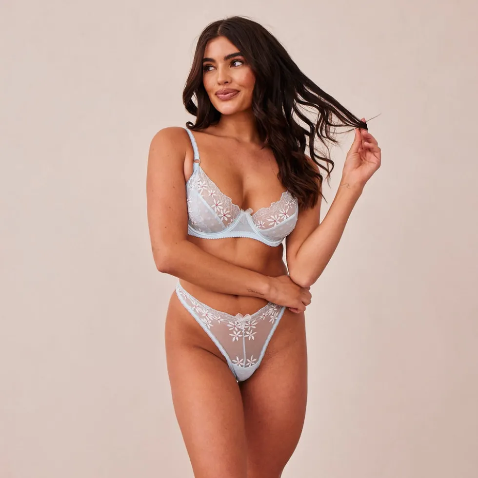 Fleur Balcony Bra und String Set - Blau