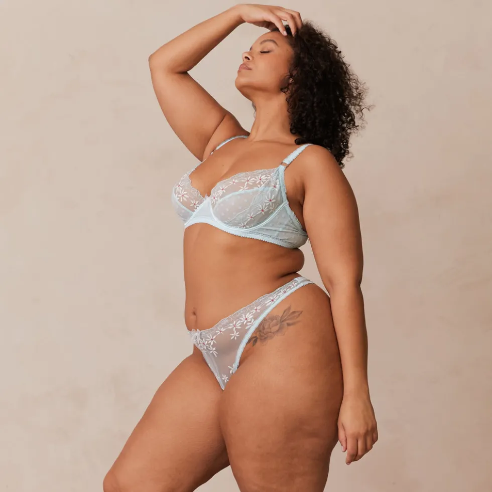 Fleur Balcony Bra und String Set - Blau