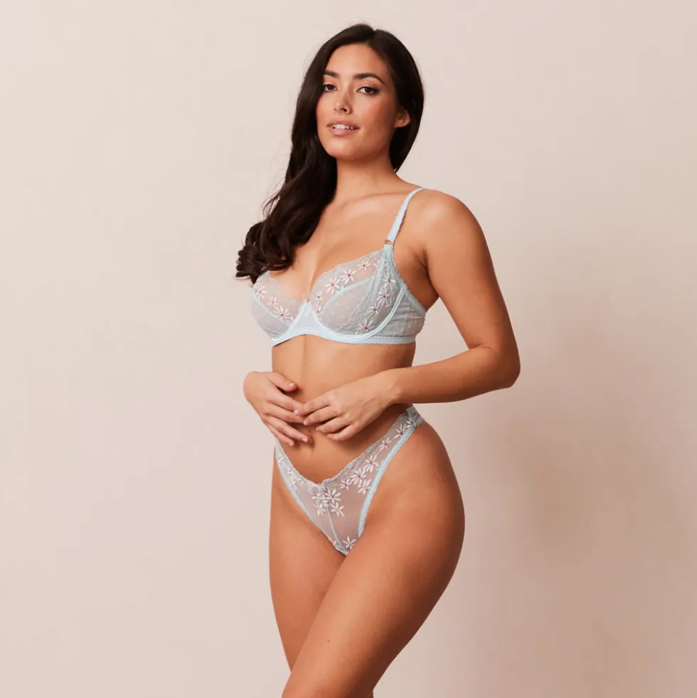 Fleur Balcony Bra und String Set - Blau