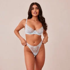 Fleur Balcony Bra und String Set - Blau