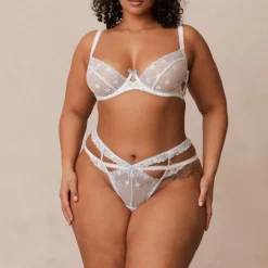 Fleur Balcony Bra und String Set - Weiß und Blau