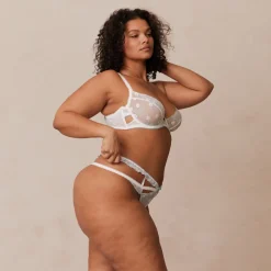 Fleur Balcony Bra und String Set - Weiß und Blau