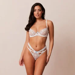 Fleur Balcony Bra und String Set - Weiß und Blau