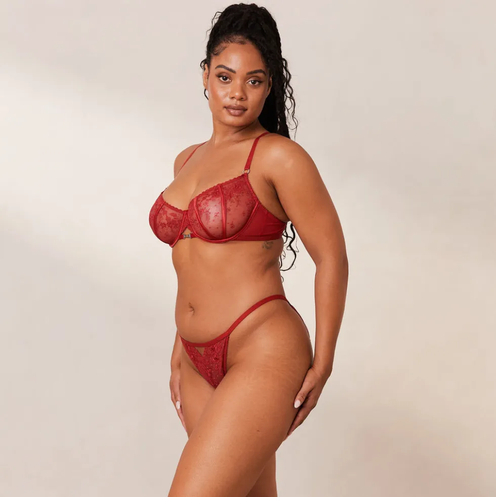 Flirt Balcony BH und String/Slip Set - Kastanienbraun