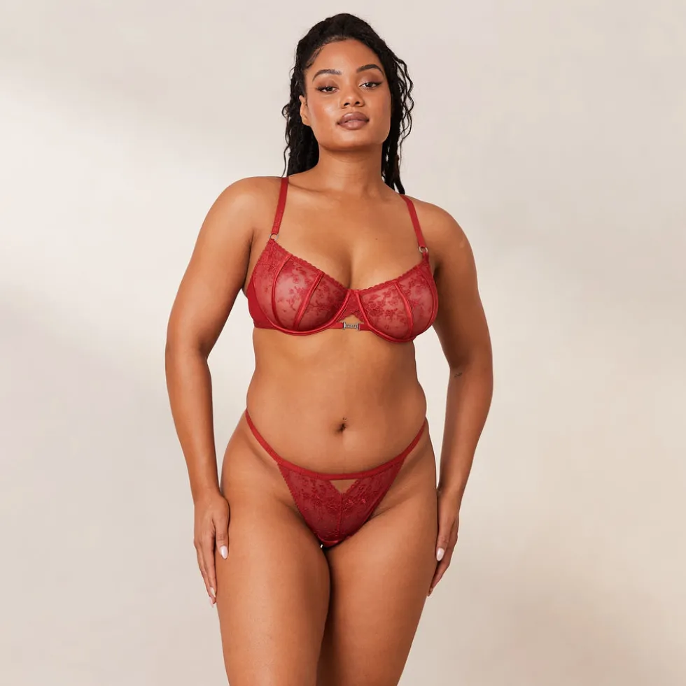 Flirt Balcony BH und String/Slip Set - Kastanienbraun